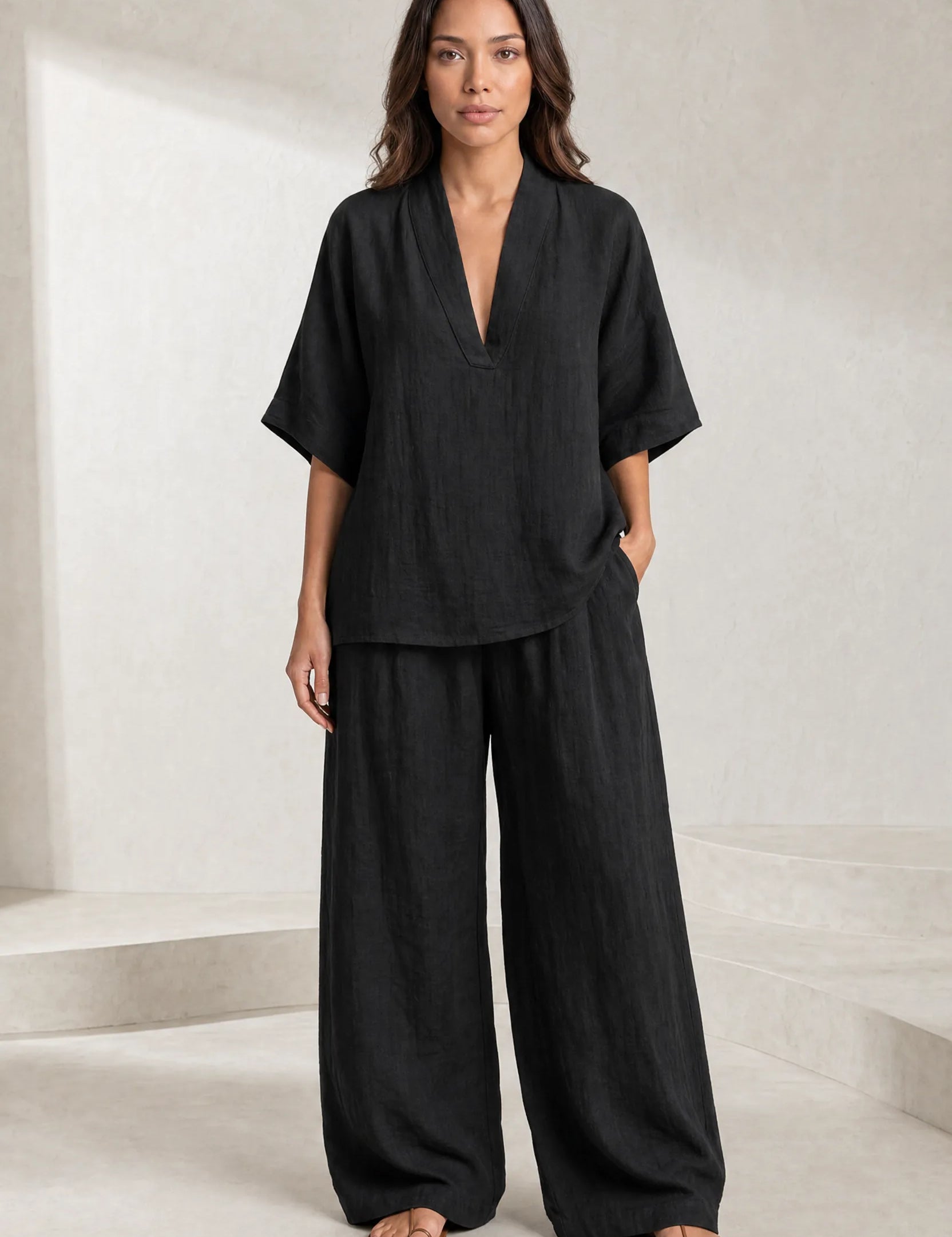Ensemble pantalon ample col V | Lounelle Paris