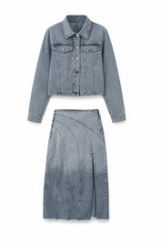 Ensemble veste jean et jupe midi | Lounelle Paris