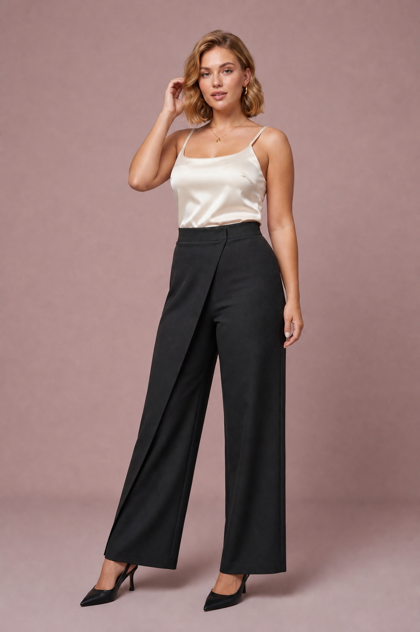 Pantalon taille haute asymétrique | Variante Noir | Lounelle Paris