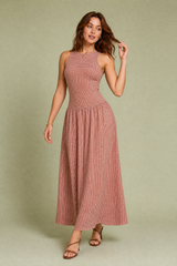Vestido longo vichy smock