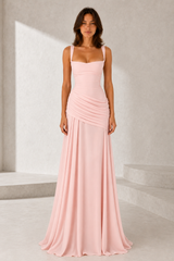 Vestido comprido cai-cai drapeado