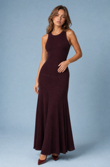 Vestido longo bordeaux em malha canelada