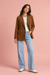 Blazer midi em veludo canelado