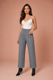 Pantalon tailleur rayé taille haute | Variante Gris | Lounelle Paris