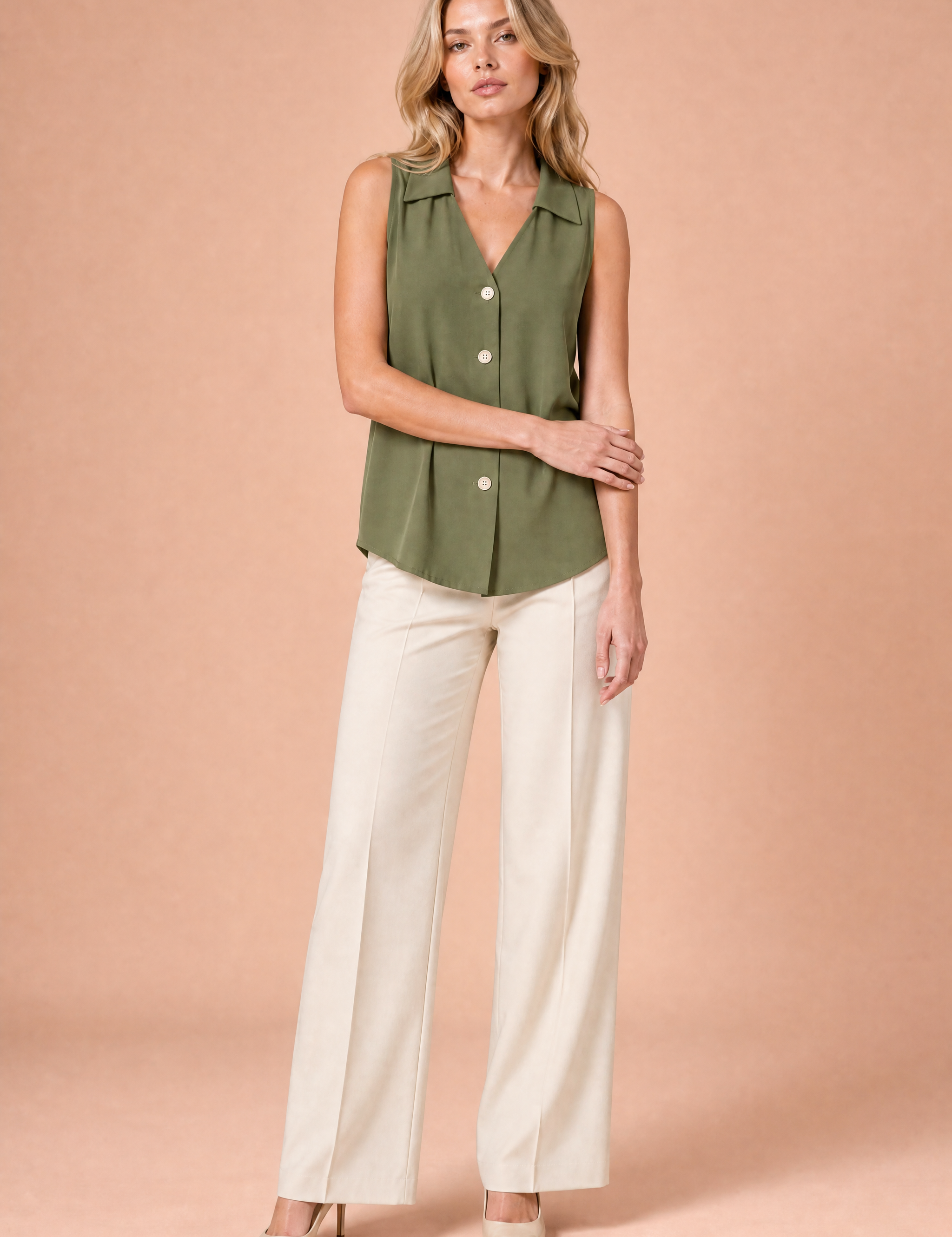 Blouse sansmanches col en V | Variante Vert | Lounelle Paris