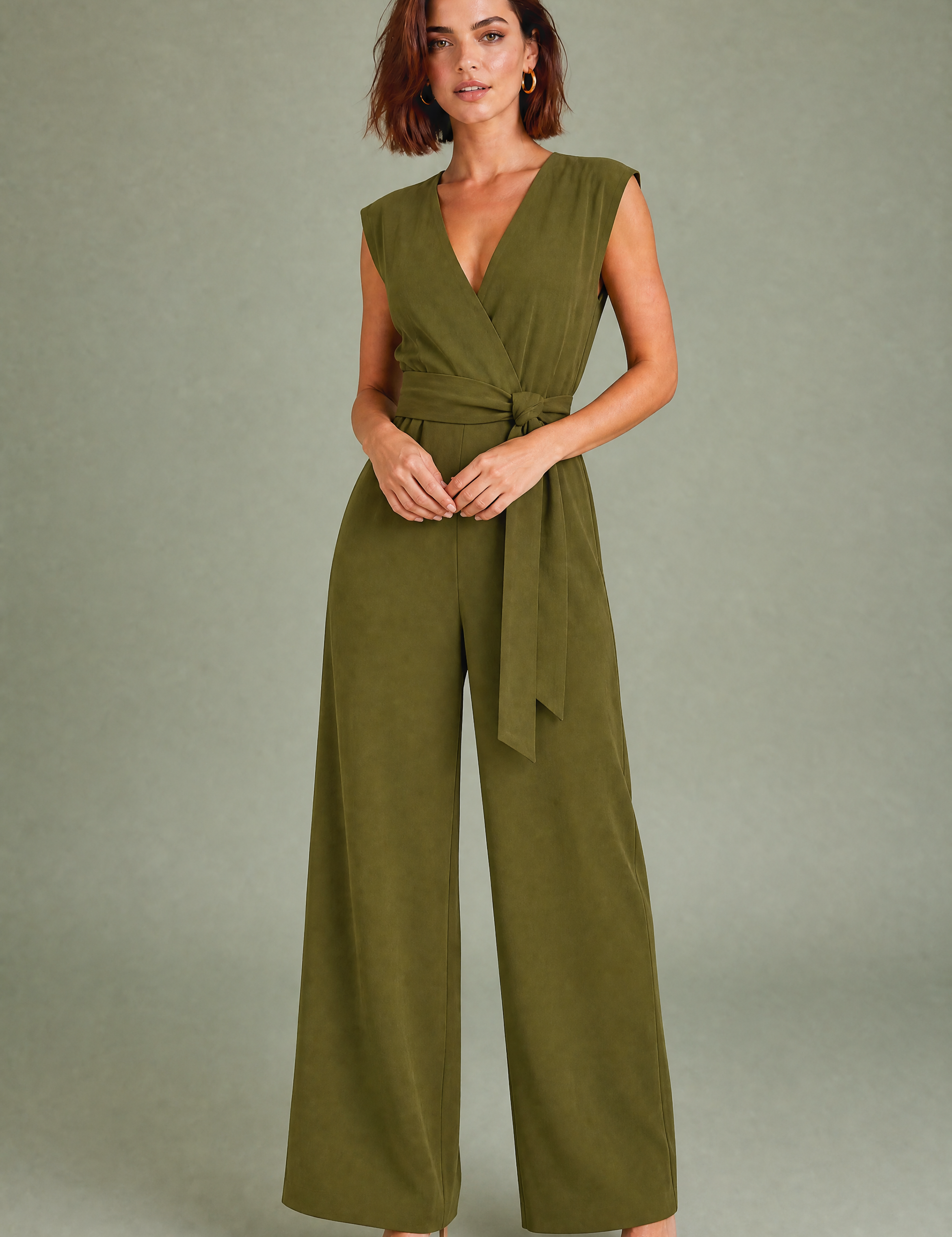 Combinaison pantalon fluide col V | Variante Vert | Lounelle Paris