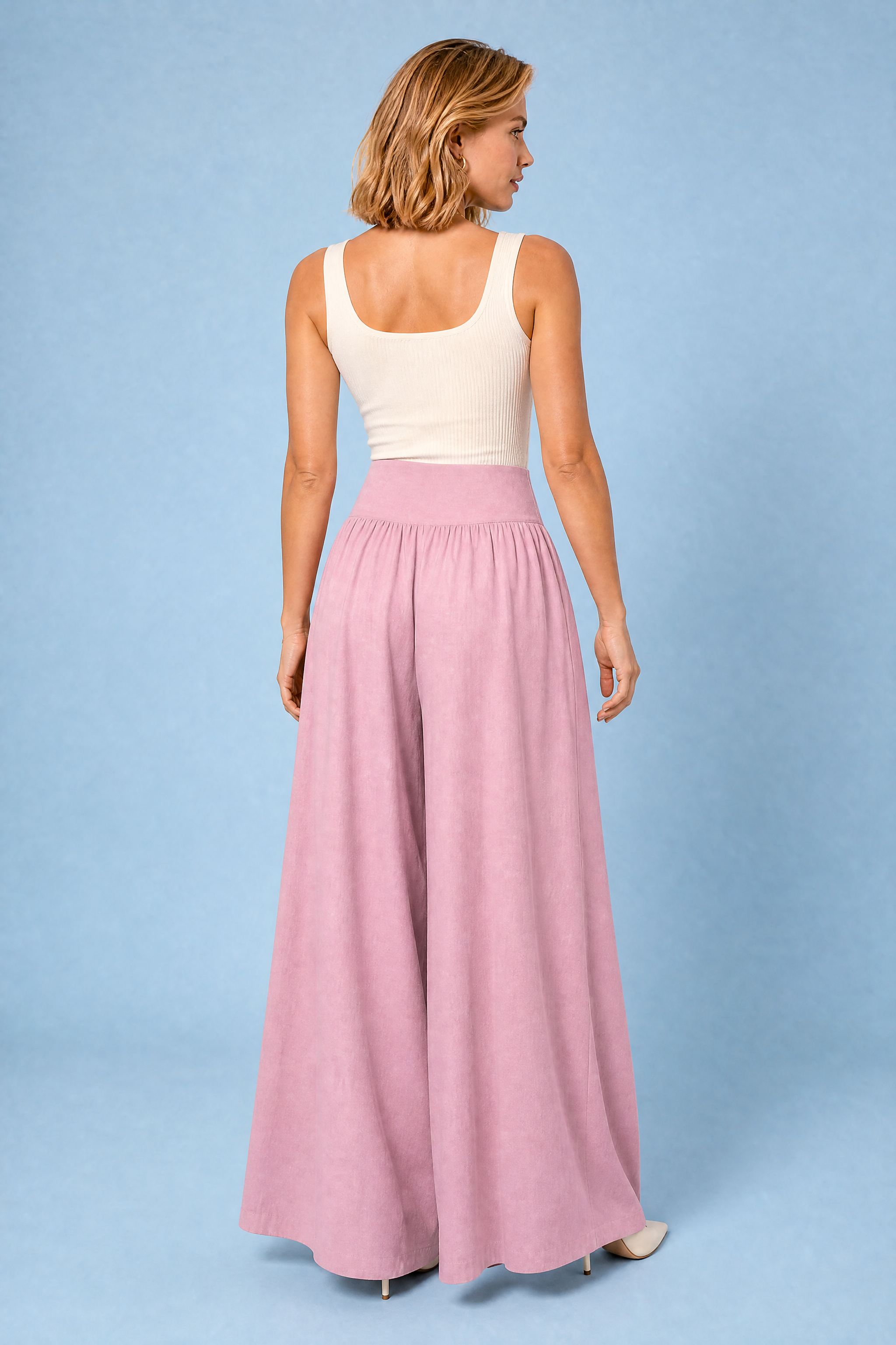 Pantalon large plissé taille haute | Vue de dos | Lounelle Paris