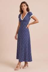 Vestido longo azul marinho decote em V