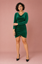 Robe en velours col drapé | Porté sur une autre silhouette | Lounelle Paris