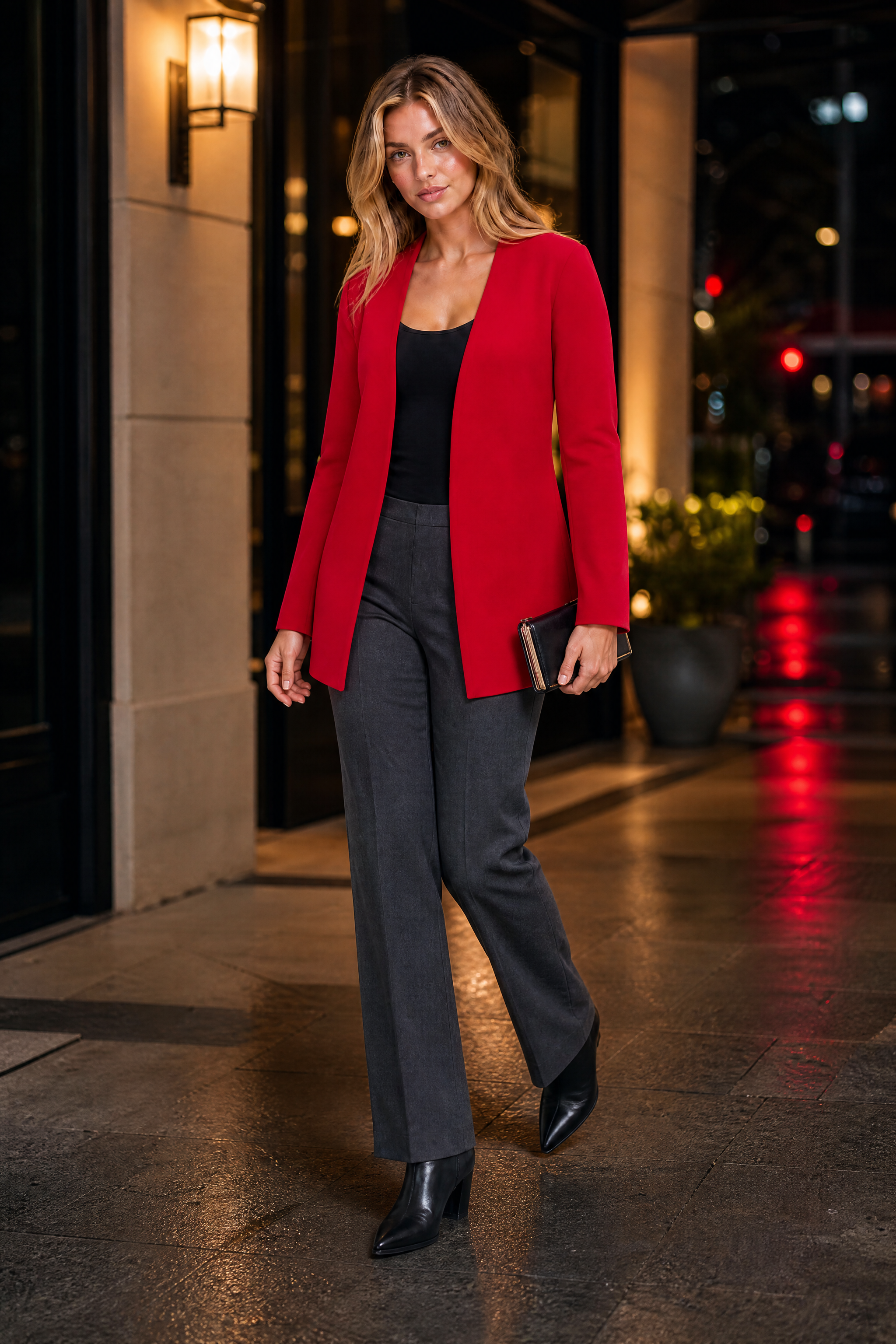 Blazer mi-long col V | Variante Rouge - Lifestyle | Lounelle Paris