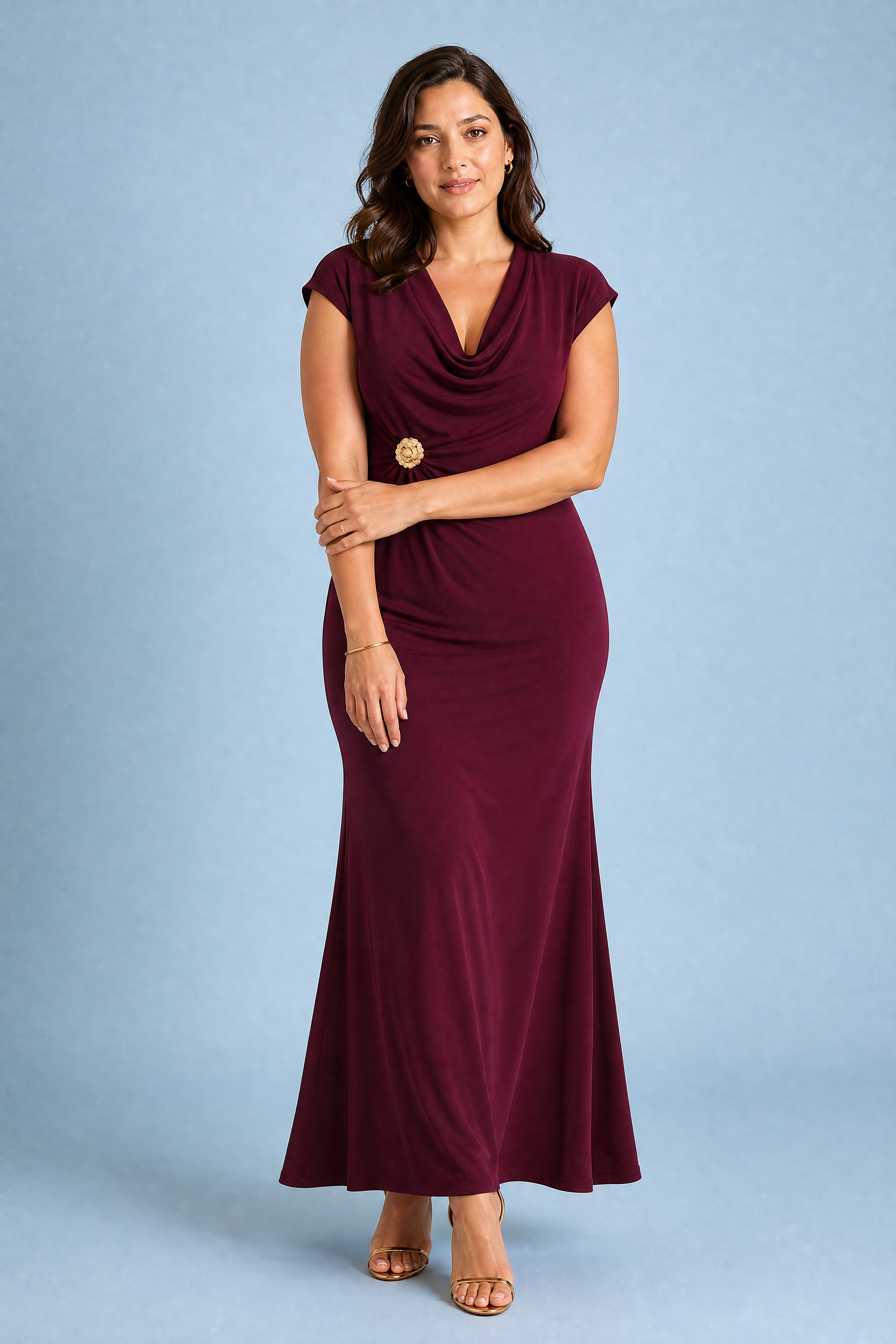 Robe longue fluide col drapé | Porté sur une autre silhouette | Lounelle Paris
