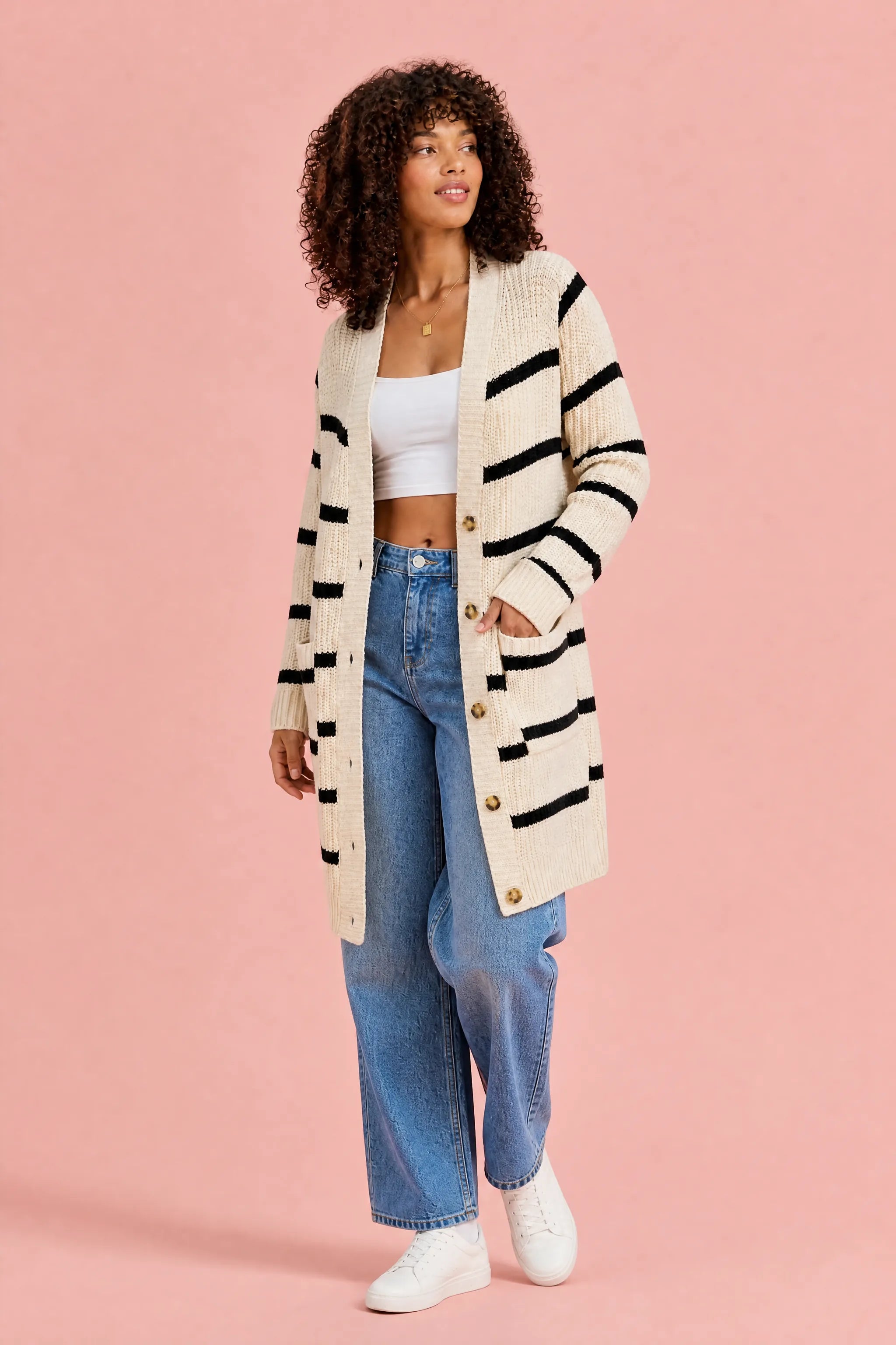Gilet abricot rayé mi-long | Vue de dos | Lounelle Paris