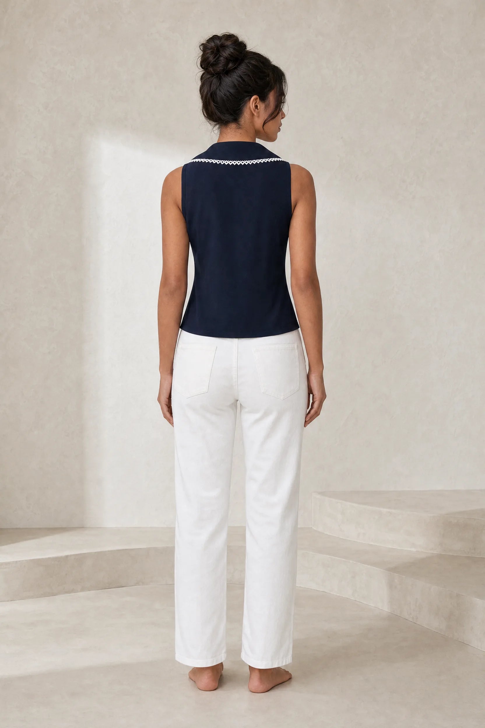 Gilet bleu marine à col tailleur | Lounelle Paris