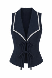 Gilet bleu marine à col tailleur | Lounelle Paris