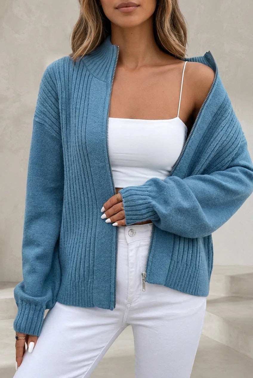 Gilet bleu zippé col montant | Lounelle Paris