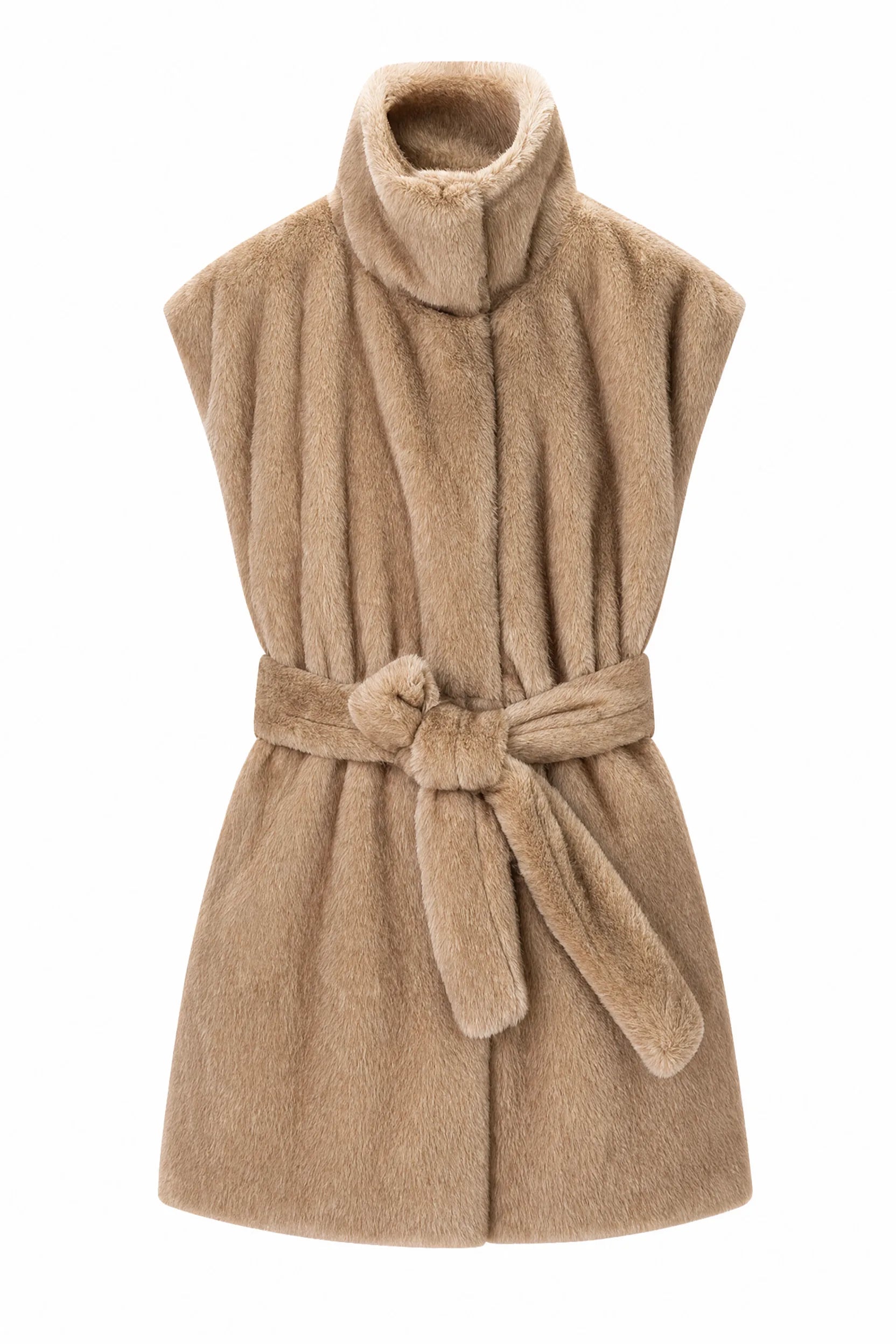 Gilet fausse fourrure camel ceinturé | Lounelle Paris