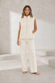 Gilet sans manches blanc cassé col montant | Lounelle Paris
