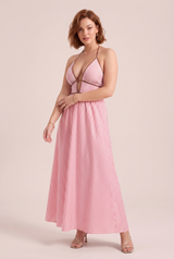 Vestido longo decote halter costas nuas