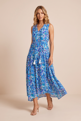 Vestido estampado decote V franjas