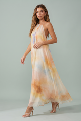Vestido cru halter de costas nuas