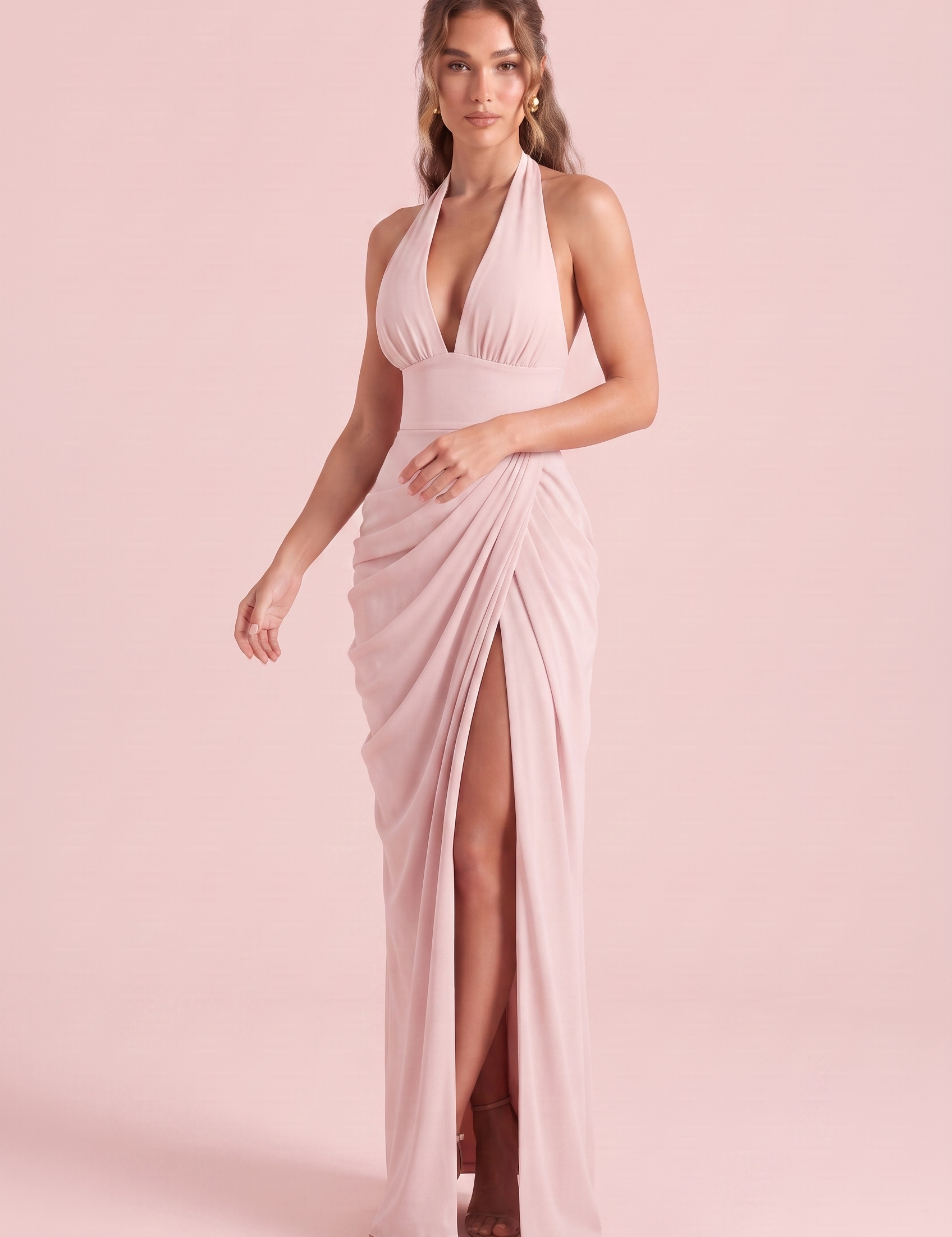 Robe longue col licou dos nu | Variante Rose | Lounelle Paris