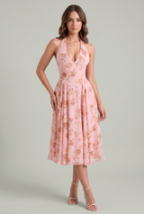 Vestido rosa floral de costas nuas