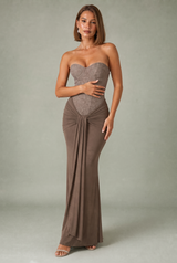 Vestido comprido cai-cai drapeado