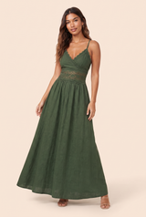 Vestido longo verde escuro com costas smock