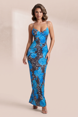 Vestido longo azul de alças finas