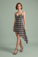 Vestido preto xadrez assimétrico