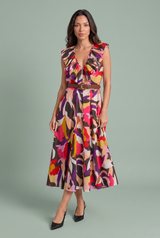 Vestido fluido estampado com decote em V