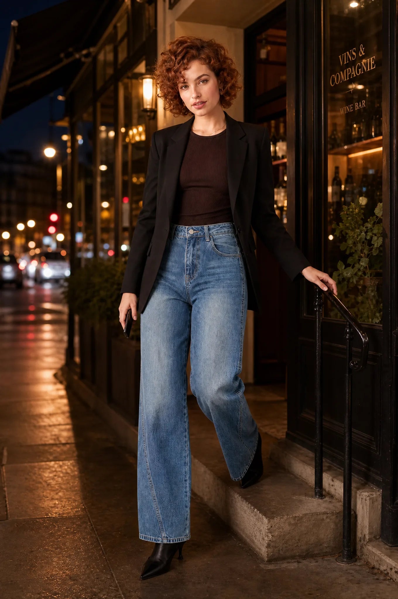 Jean bleu coupe ample taille mi-haute | Deuxième photo lifestyle | Lounelle Paris