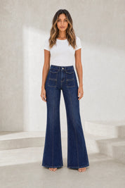Jean bleu foncé taille haute évasé | Lounelle Paris