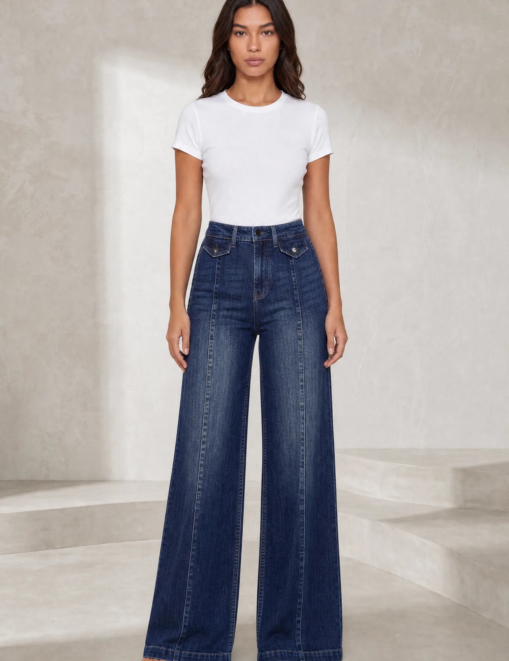 Jean bleu taille haute coupe large | Lounelle Paris