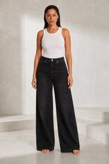 Jean taille haute jambe large