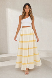 Jupe longue jaune rayée taille haute | Lounelle Paris