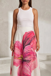 Jupe longue rose à imprimé floral | Lounelle Paris