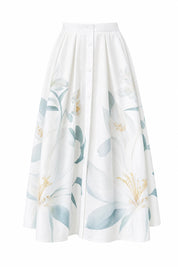 Jupe midi beige fleurie taille haute | Lounelle Paris