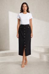 Jupe noire boutonnée taille haute