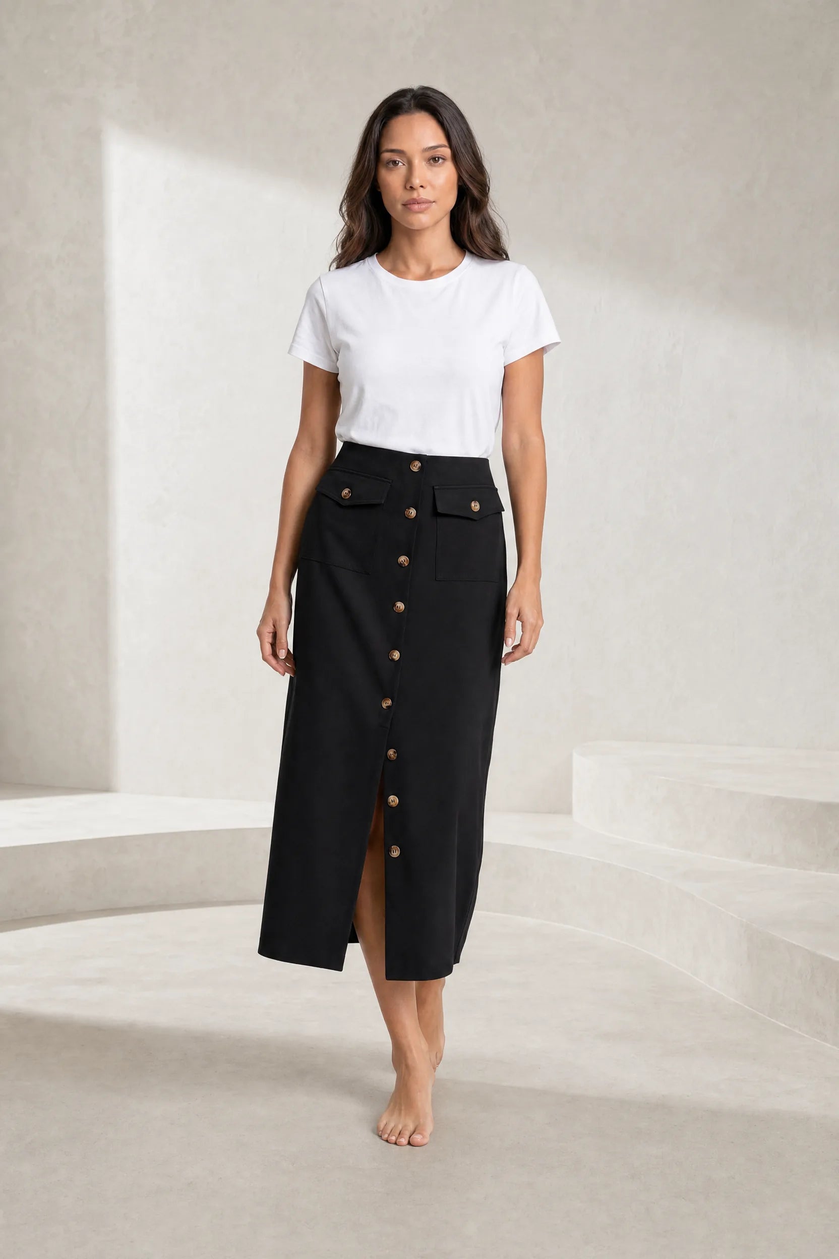 Jupe noire boutonnée taille haute | Lounelle Paris