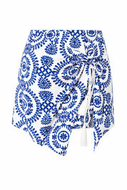 Jupe-short bleu taille haute asymétrique | Lounelle Paris