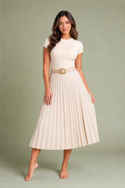 Jupe suédine plissée taille haute | Variante Beige | Lounelle Paris