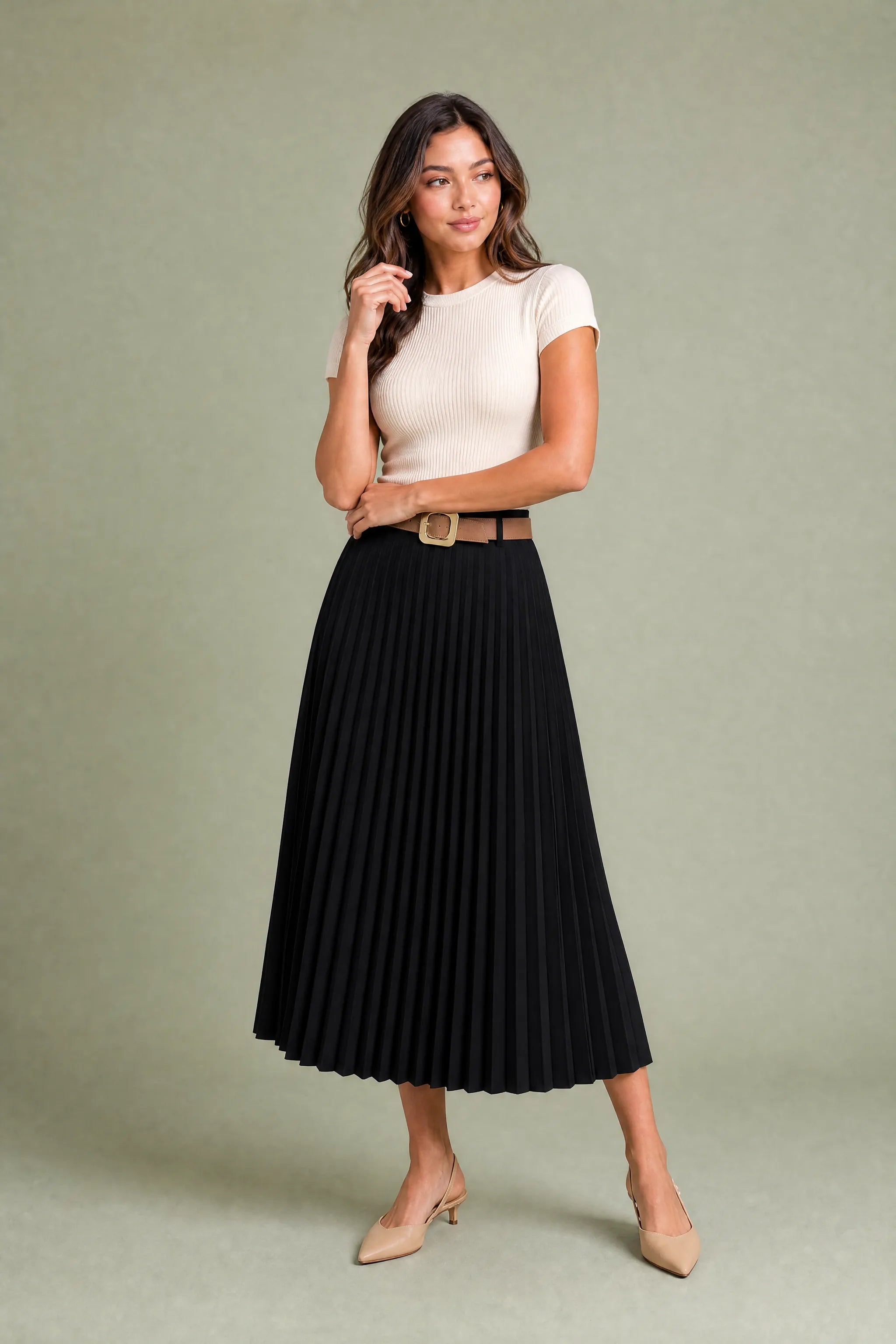 Jupe suédine plissée taille haute | Variante Noir | Lounelle Paris