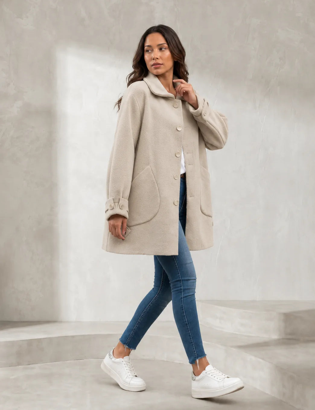 Manteau beige ample col à revers | Lounelle Paris