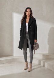 Manteau long ceinturé à col tailleur | Lounelle Paris