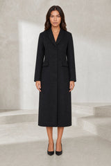 Manteau long cintré à col tailleur