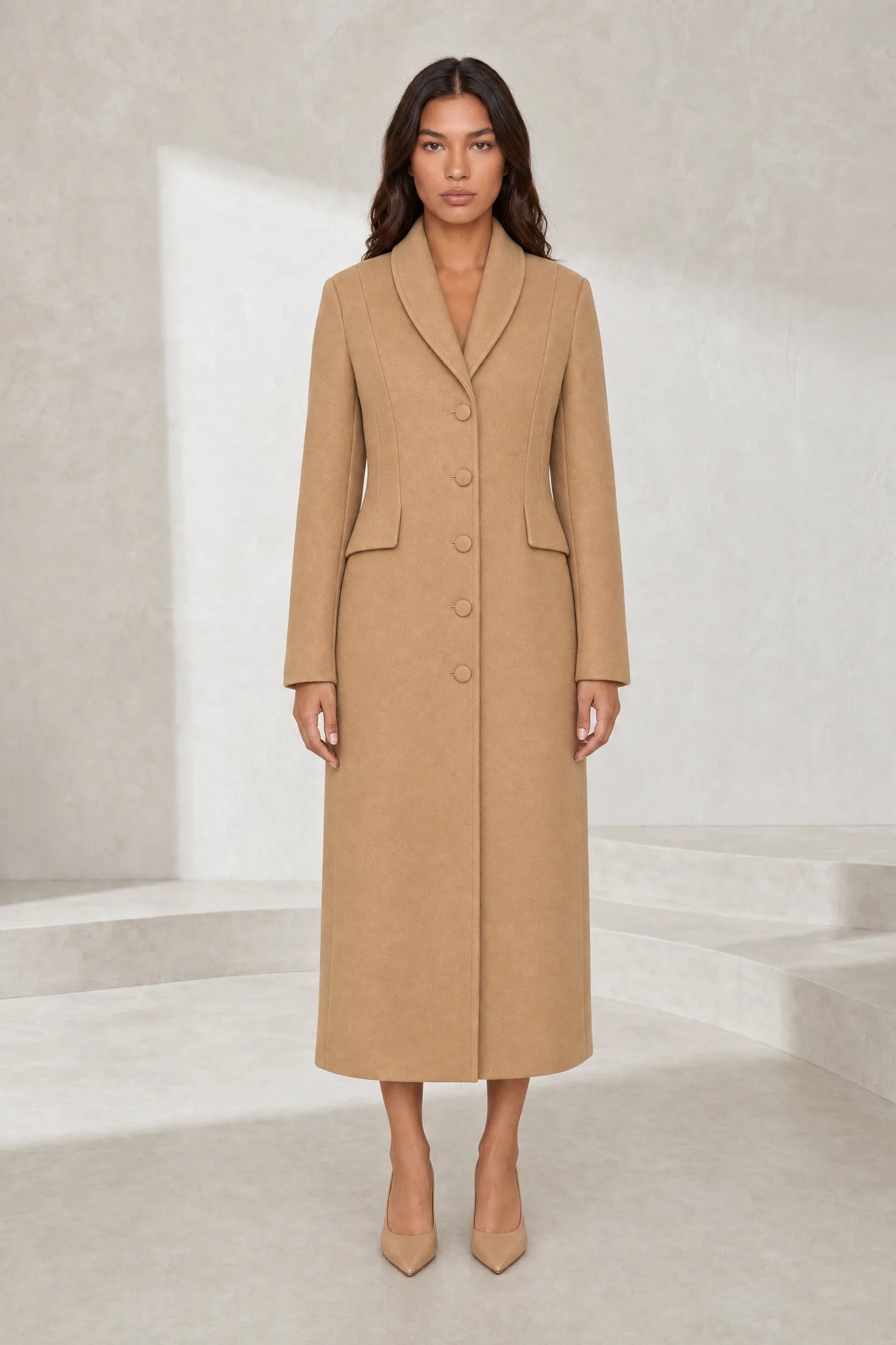 Manteau long cintré à col tailleur | Lounelle Paris
