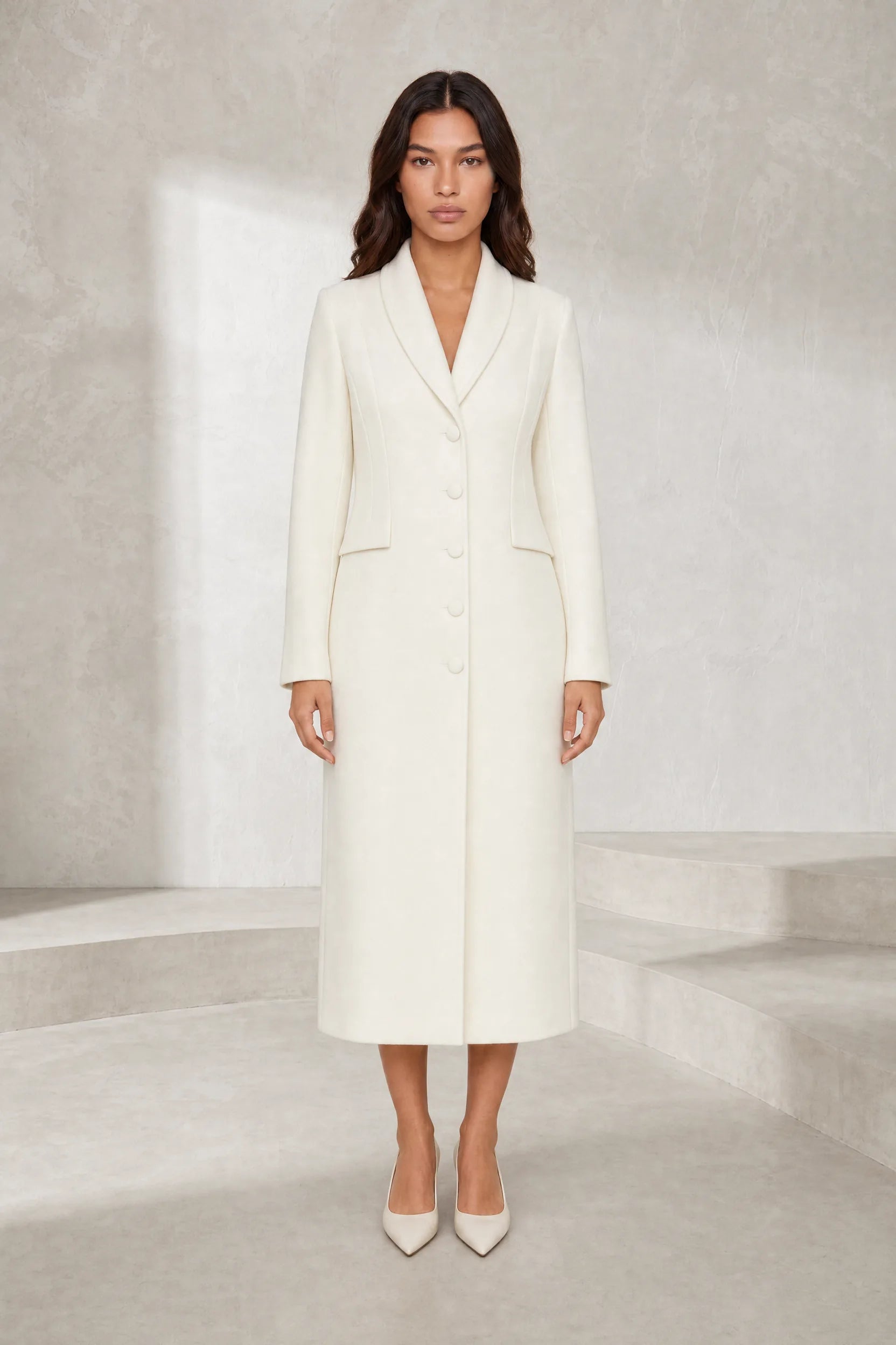 Manteau long cintré à col tailleur | Lounelle Paris
