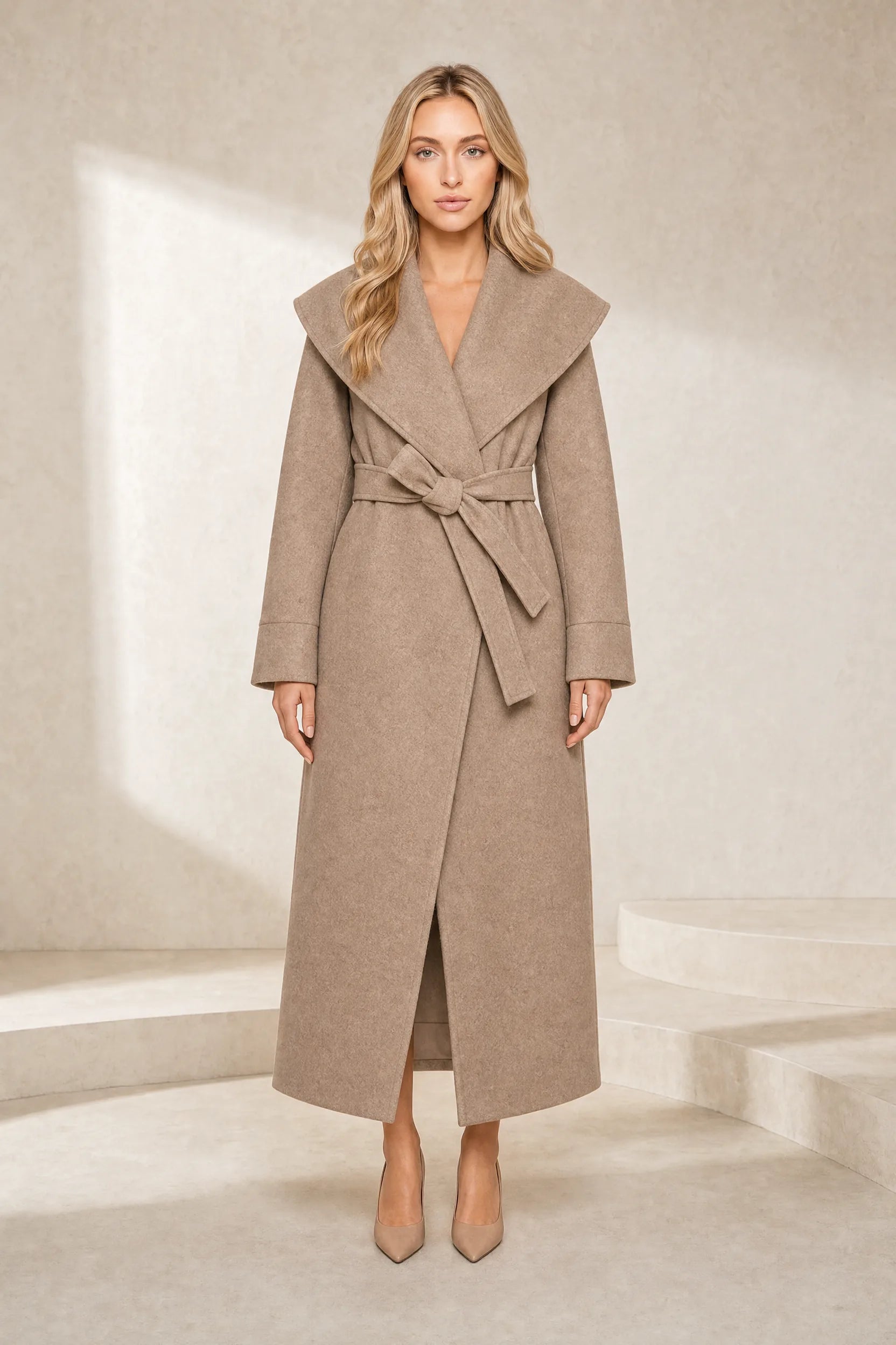 Manteau long col châle ceinturé | Lounelle Paris