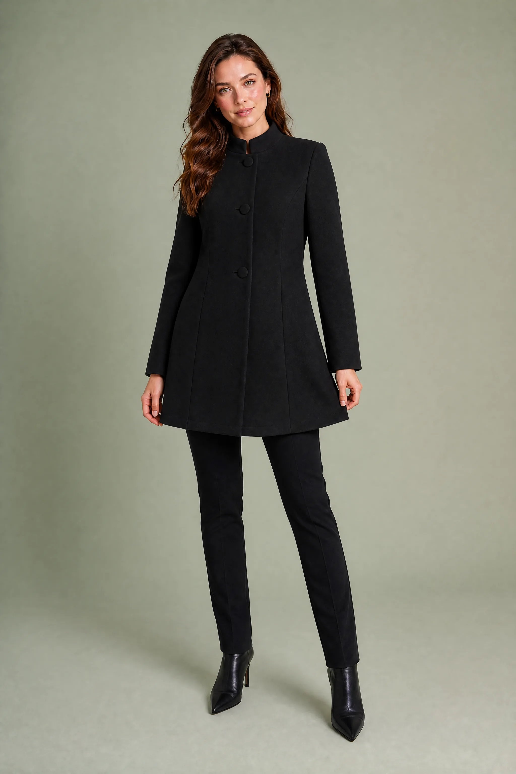 Manteau mi-long à col montant | Variante Noir | Lounelle Paris